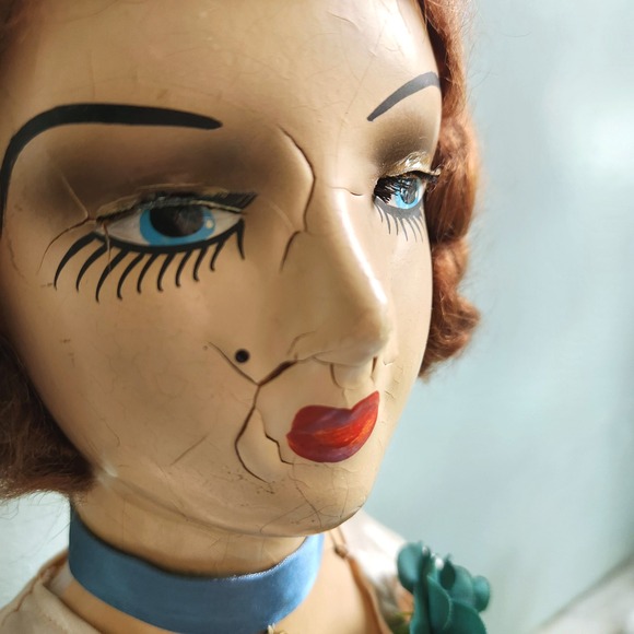 Antique French Boudoir Doll‎ Large Composition Face Art Deco Hollywood Regency - Picture 4 of 12
